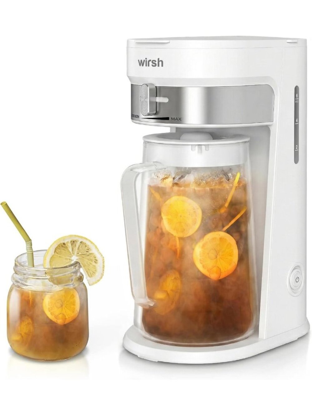 Iced Tea & Coffee Maker with 3Qt Glass Pitcher, Strength Control, White